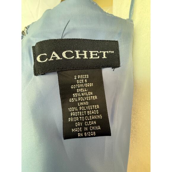 CACHET Formal Dress Size 6 light blue speghetti straps beads on top Lined - Picture 2 of 14
